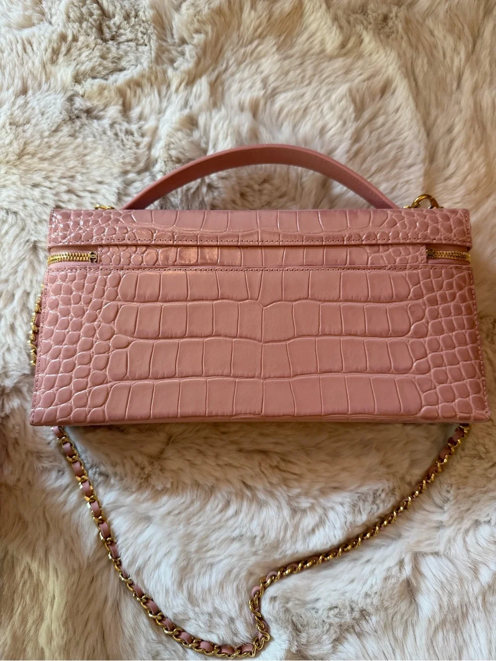 RARE NEW Chanel 26B Pink Embossed Croc Large 25cm Slim Vanity